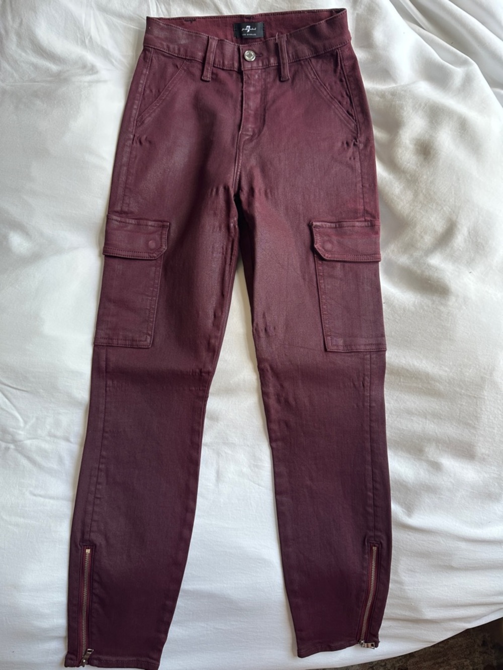 7 For All Mankind Metallic Burgundy Skinny Jeans
